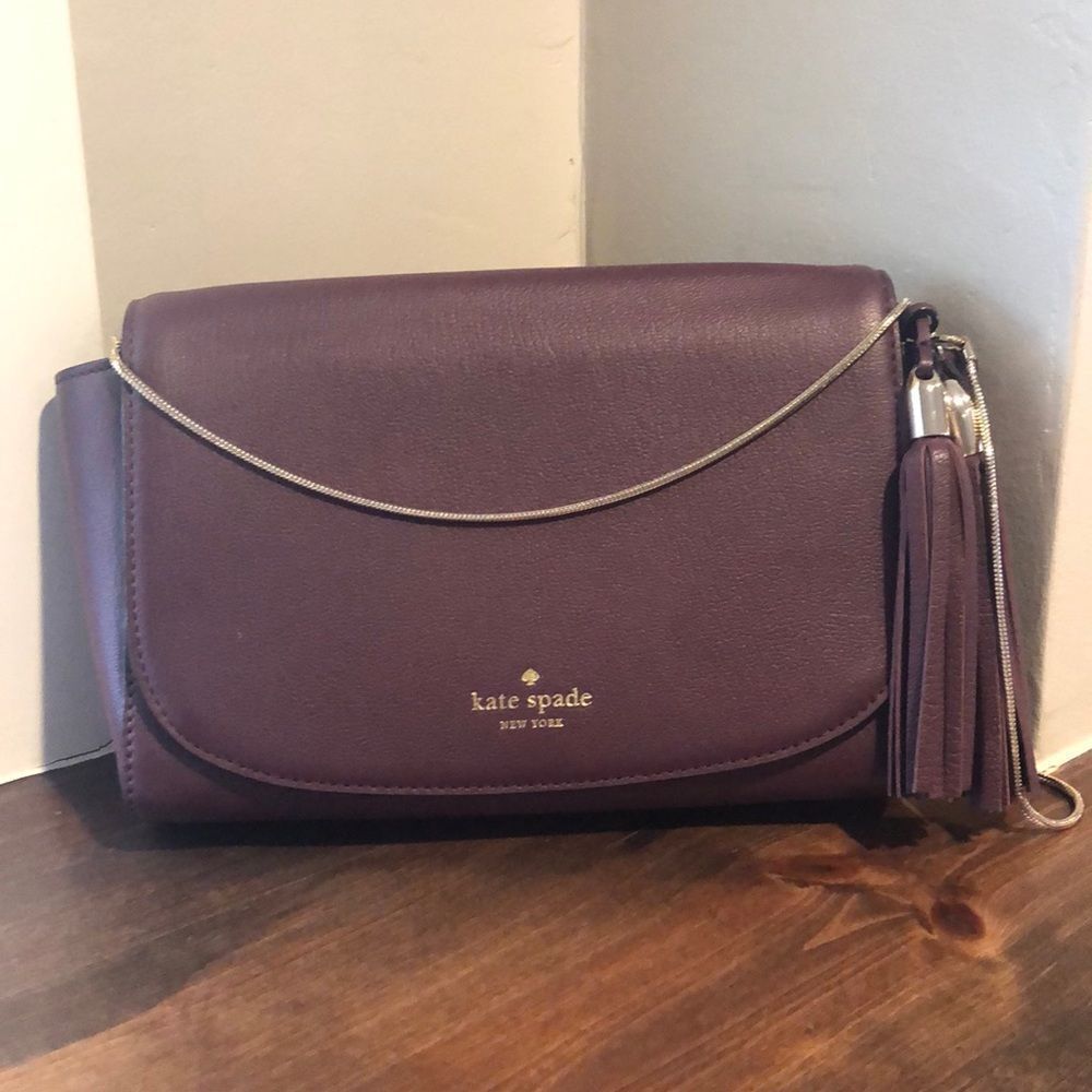 Kate Spade plum mulberry tassel shoulder bag purse - Picture 3 of 8
